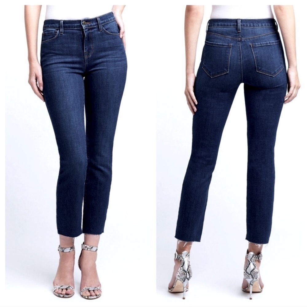 L’AGENCE Sada Jeans Slim Straight High-Rise Frayed Hem Crop Utica Wash Size 24
